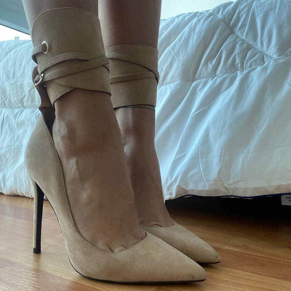 Nude suede heels